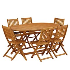7-Piece Outdoor Dining Set - Oil Finish, Wood Construction