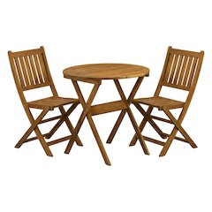 Oil Finish 3-Piece Outdoor Bistro Set with Round Acacia Coffee Table
