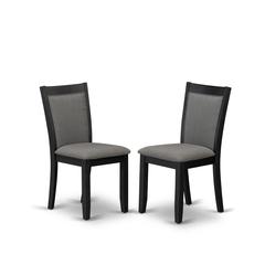 MZC6T50 Modern Dining Chairs - Dark Gotham Grey Linen Fabric Seat and High Chair Back - Wire Brushed Black Finish (SET OF 2)