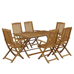 7 Piece Clear Oil Bistro Table Set with 6 Folding Armchairs and Durable Finish