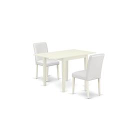 East West Furniture 3-Piece Dining Set-A Wood Table and 2PU Leather Modern Dining Chairs with High Back - Linen White Finish
