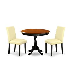 East West Furniture 3-Pc Dining Room Set Consists of a Mid Century Dining Table and 2 Eggnog PU Leather Parsons Chairs with High Back - Black Finish