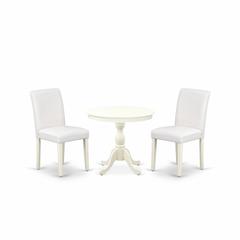 AMAB3-LWH-64 3 Piece Dinette Set - 1 Dining Room Table and 2 White Dinning Room Chairs - Linen White Finish