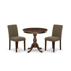 AMAB3-MAH-18 3 Pc Dining Room Set - 1 Kitchen Table and 2 Coffee Upholstered Dining Chair - Mahogany Finish