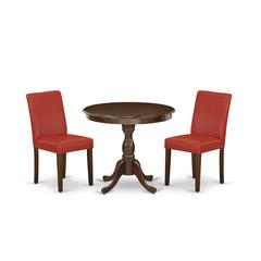 AMAB3-MAH-72 3 Piece Dining Table Set - 1 Kitchen Table and 2 Firebrick Red Dining Chairs - Mahogany Finish