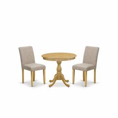 AMAB3-OAK-04 3 Piece Dining Table Set - 1 Wooden Dining Table and 2 Light Tan Padded Chairs - Oak Finish