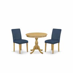 AMAB3-OAK-55 3 Piece Dining Table Set - 1 Wood Dining Table and 2 Oasis Blue Kitchen Chairs - Oak Finish
