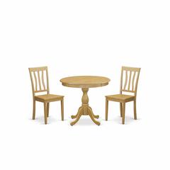 AMAN3-OAK-W 3 Piece Dinning Table Set - 1 Dining Table and 2 Oak Mid Century Dining Room Chairs - Oak Finish