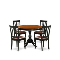 East West Furniture 5-Piece Dinning Table Set Consists of a Dining Table and 4 Faux Leather Kitchen Chairs with Slatted Back - Black Finish