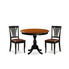 East West Furniture 3-Pc Kitchen Dining Table Set Includes a Wood Dining Table and 2 Faux Leather Dining Room Chairs with Slatted Back - Black Finish