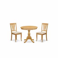 AMAV3-OAK-C 3 Piece Dining Room Set - 1 Kitchen Table and 2 Oak Linen Fabric Dinning Room Chairs - Oak Finish