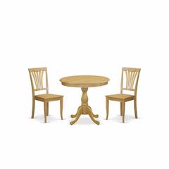 AMAV3-OAK-W 3 Piece Dining Room Table Set - 1 Dining Table and 2 Oak Mid Century Dining Chairs - Oak Finish