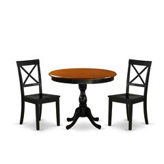 East West Furniture 3-Pc Kitchen Dining Table Set Includes a Dinner Table and 2 Wooden Dining Chairs with X-Back - Black Finish