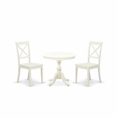 AMBO3-LWH-W 3 Piece Dining Room Set - 1 Dining Table and 2 Linen White Dining Chairs - Linen White Finish