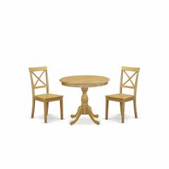 AMBO3-OAK-W 3 Piece Wood Dining Table Set - 1 Wooden Dining Table and 2 Oak Wood Dining Chairs - Oak Finish
