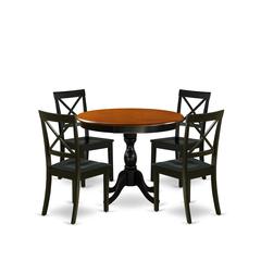 East West Furniture 5-Piece Round Table Set Contains a Dinner Table and 4 Dining Room Chairs with X-Back - Black Finish