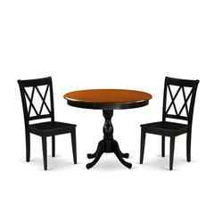 East West Furniture 3-Piece Dinning Room Set Contains a Wooden Table and 2 Wooden Dining Chairs with Double-X Back - Black Finish