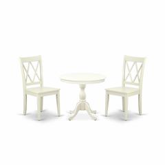 AMCL3-LWH-W 3 Piece Dining Room Set - 1 Pedestal Table and 2 Linen White Wooden Chairs - Linen White Finish