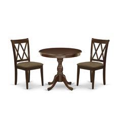 AMCL3-MAH-C 3 Piece Dining Room Table Set - 1 Dining Table and 2 Mahogany Dining Chairs - Mahogany Finish