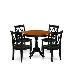 East West Furniture 5-Piece Dining Room Set Contains a Modern Dining Table and 4 Mid Century Dining Chairs with Double-X Back - Black Finish