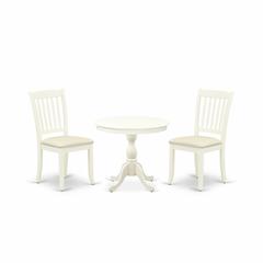 AMDA3-LWH-C 3 Piece Dining Room Set - 1 Dining Table and 2 Linen White Dining Chairs - Linen White Finish
