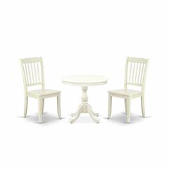 AMDA3-LWH-W 3 Piece Dining Room Set - 1 Dining Table and 2 Linen White Mid Century Chair - Linen White Finish