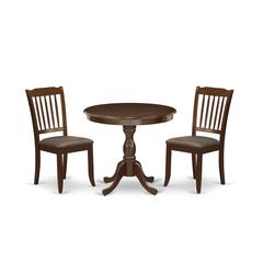 AMDA3-MAH-C 3 Pc Dining Set - 1 Round Pedestal Dining Table and 2 Mahogany Dining Chairs - Mahogany Finish