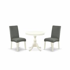 AMDR3-LWH-07 3 Piece Kitchen Table Set - 1 Modern Dining Table and 2 Grey Dining Chairs - Linen White Finish