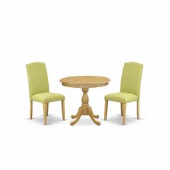 AMEN3-OAK-07 3 Piece DINETTE SET - 1 Dining Table and 2 Limelight Upholstered Dining Chairs - Oak Finish
