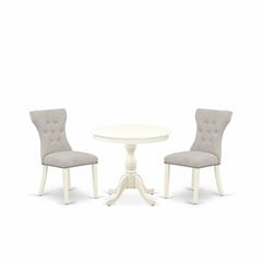 AMGA3-LWH-35 3 Pc Wood Dining Table Set - 1 Dining Table and 2 Doeskin Upholstered Chairs - Linen White Finish