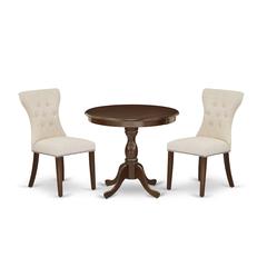 AMGA3-MAH-32 3 Piece Dining Set - 1 Mid Century Dining Table and 2 Light Beige Dining Chairs - Mahogany Finish