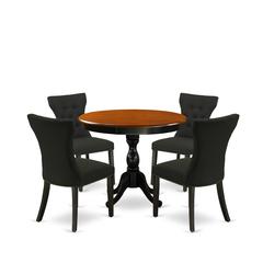 East West Furniture 5-Piece Dinette Set Consists of a Modern Dining Table and 4 Black Linen Fabric Upholstered Dining Chairs with Button Tufted Back - Black Finish
