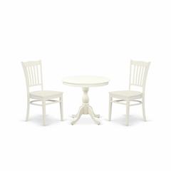 AMGR3-LWH-W 3 Pc Wooden Dining Table Set - 1 Dining Table and 2 Linen White Kitchen Chair - Linen White Finish