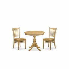 AMGR3-OAK-W 3 Piece Dining Room Table Set - 1 Dining Table and 2 Oak Dining Room Chairs - Oak Finish
