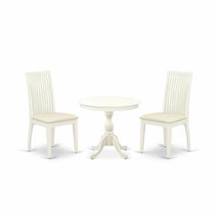 AMIP3-LWH-C 3 Piece Dining Table Set - 1 Dinner Table and 2 Linen White Kitchen Chairs - Linen White Finish