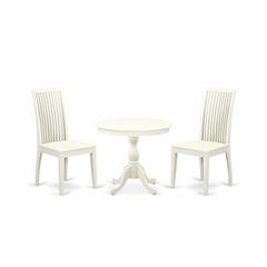 AMIP3-LWH-W 3 Piece Dining Room Set - 1 Wood Table and 2 Linen White Wood Dining Chairs - Linen White Finish