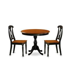 East West Furniture 3-Piece Dining Table Set Include a Dinner Table and 2 Dinning Chairs with Napoleon Back - Black Finish