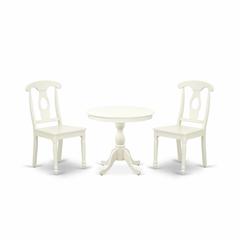 AMKE3-LWH-W 3 Piece Dining Set - 1 Pedestal Table and 2 Linen White Wooden Kitchen Chairs - Linen White Finish