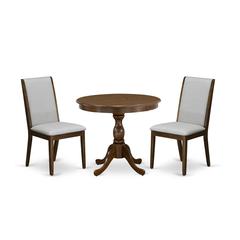 East West Furniture 3 Piece DINETTE SET Contains 1 Wood Dining Table and 2 Grey Linen Fabric Parsons Chair with High Back - Acacia Walnut Finish