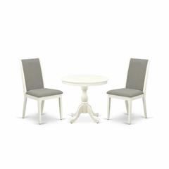 AMLA3-LWH-06 3 Pc Dining Table Set - 1 Wooden Dining Table and 2 Shitake Kitchen Chairs - Linen White Finish