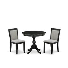 East West Furniture 3-Pc Dining Room Table Set Consists of a Wood Table and 2 Shitake Linen Fabric Parson Dining Chairs - Wire Brushed Black Finish