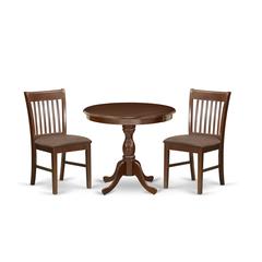AMNF3-MAH-C 3 Piece Dining Table Set - 1 Round Pedestal Table and 2 Mahogany Dining Chairs - Mahogany Finish
