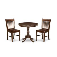 AMNF3-MAH-W 3 Piece Dining Room Table Set - 1 Wooden Table and 2 Mahogany Dining Chairs - Mahogany Finish