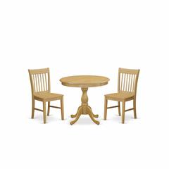 AMNF3-OAK-W 3 Pc Dining Room Table Set - 1 Modern Dining Room Table and 2 Oak Dining Chairs - Oak Finish