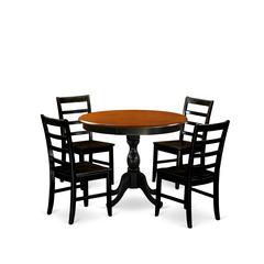 East West Furniture 5-Piece Kitchen Table Set Contains a Dinning Table and 4 Wooden Chairs with Ladder Back - Black Finish