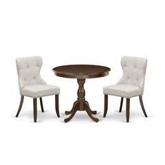 AMSI3-MAH-35 3 Piece Dining Table Set - 1 Kitchen Table and 2 Doeskin Kitchen Chairs - Mahogany Finish