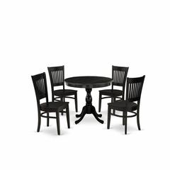 East West Furniture 5-Piece Kitchen Dining Set- 4 Dining Chair and Modern Round Dining Table - Wooden Seat and Slatted Chair Back (Black Finish)