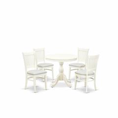 East West Furniture 5-Piece Dinette Room Set- 4 dining room chairs and Wooden Dining Table - Linen Fabric Seat and Slatted Chair Back (Linen White Finish)
