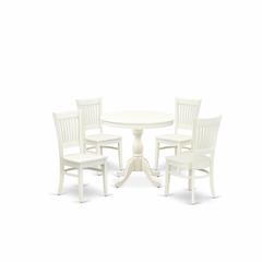 AMVA5-LWH-W - 5-Pc Dinette Set- 4 dining room chairs and Modern dining room table - Wooden Seat and Slatted Chair Back (Linen White Finish)