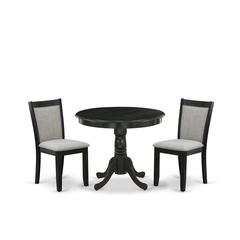 East West Furniture 3-Pc Dining Room Table Set Contains a Wooden Dining Table and 2 Shitake Linen Fabric Modern Dining Room Chairs - Wire Brushed Black Finish